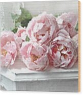 Impressionistic Watercolor Pink Peonies - Pink And White Romantic Shabby Chic Still Life Peonies Art Wood Print