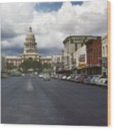In This Historical 1950 Photo, Cars Line Up And Down Congress Avenue In Downtown Austin, Texas Wood Print