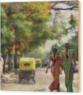 India Street Scene In Flowery Bangalore Wood Print