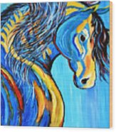 Indian Blue Horse Wood Print
