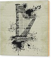 Inked Harp Sepia Wood Print