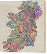 Ireland Eire City Text Map Derry Version Wood Print