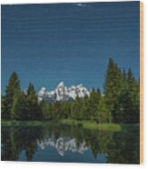 Iridium Flare Over Grand Teton Wood Print