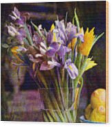 Irises In A Glass Wood Print