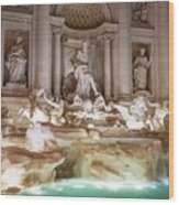 Italy Rome Trevi Fountain Night View Wood Print