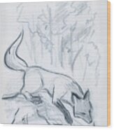 Japanese Fox Sketch Wood Print