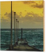 Jetty At Sunrise Wood Print