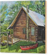Joe's Cabin And Red Canoe - Ellijay - North Ga Mtns Wood Print