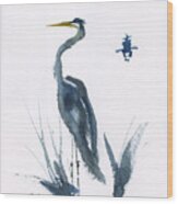 Joy Of The Great Blue Heron Abstract 2 Wood Print