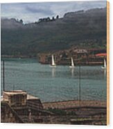 Juan Sebastian Elcano Panorama Arriving To The Port Of Ferrol Wood Print