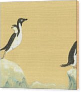 Jumping Penguins Wood Print