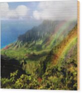 Kalalau Valley Double Rainbows Kauai, Hawaii Wood Print