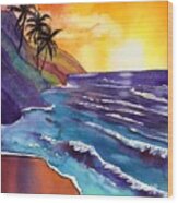 Kauai Na Pali Sunset Wood Print