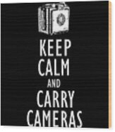 Keep Calm And Carry Cameras Tee Wood Print