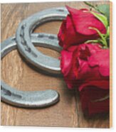 Kentucky Derby Red Roses With Horseshoes On Wood Wood Print