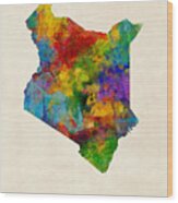 Kenya Watercolor Map Wood Print