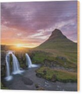 Kirkjufellsfoss Sunset Wood Print