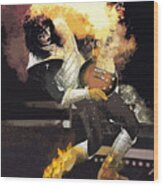 Kiss Ace Frehley Guitar On Fire Wood Print