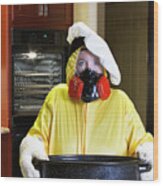 Kitchen Disaster With Hazmat Suit Wood Print