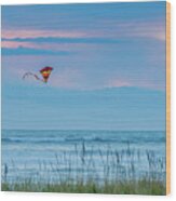 Kite In The Air At Sunset Wood Print