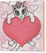 Kitten With Heart Wood Print
