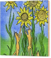 Kitties Climbing Flowers Wood Print