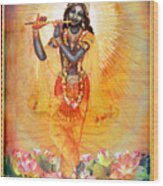 Krishna With The Flute Wood Print