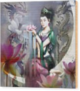 Kuan Yin Lotus Of Healing Wood Print