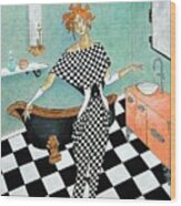 La Toilette -- Woman In Whimsical Art Deco Bathroom Wood Print