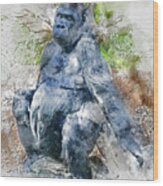 Lady Gorilla Sitting Deep In Thought Wood Print