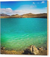 Lake Graenavatn In Iceland Green And Blue Colors Wood Print