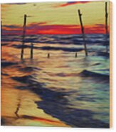 Lake Huron Sunset Across Borders Wood Print
