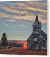 Sunset At The Big Coulee Lutheran Church Wood Print