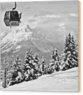 Lake Louise Gondola Over The Snow Ghosts Black And White Wood Print