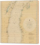 Lake Michigan Nautical Map Wood Print