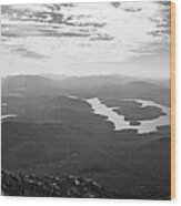 Lake Placid From Whiteface Mountain Adirondacks Upstate New York Wilmington Black And White Wood Print