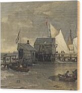 Landing Stage With Sailing Ships Wood Print