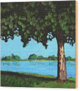 Landscape With A Lake And Tree Wood Print