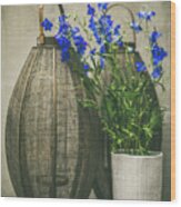 Lanterns And Blue Flowers Wood Print