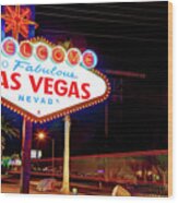 Las Vegas Welcome Sign Lights Wood Print