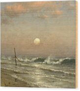 Early Moonrise Coney Island Wood Print