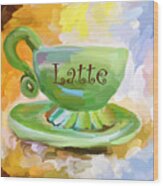 Latte Coffee Cup Wood Print