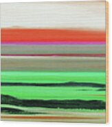 Lava Rock Abstract Panoramic Sunset In Red And Green Wood Print