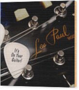 Les Paul's Guitar Pick On Gibson Headstock By Gene Martin Wood Print