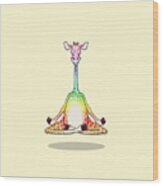 Levitating Meditating Rainbow Giraffe Wood Print