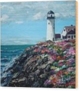 Lighthouse At Flower Point Wood Print