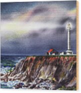 Lighthouse Point Arena At Night Wood Print
