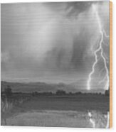 Lightning Bolts Striking Longs Peak Foothills 6bw Wood Print