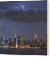 Lightning Over New York City I Wood Print