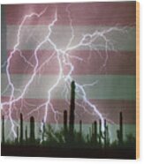 Lightning Storm In The Usa Desert Flag Background Wood Print